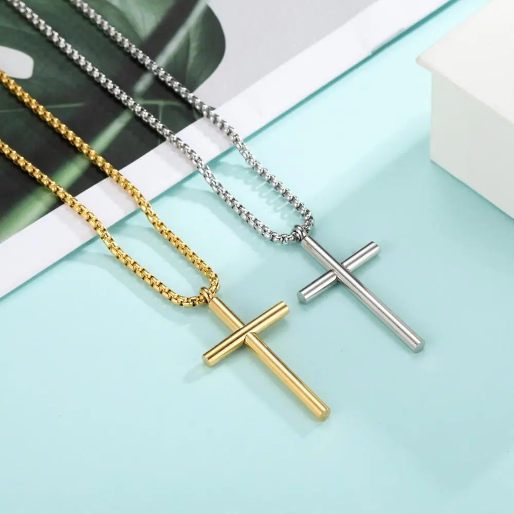 Skyrim Fashion Cross Necklace for Men Christian Stainless Steel Gold Color Box Chain Necklaces Fashion Jewelry 2023 Wholesale