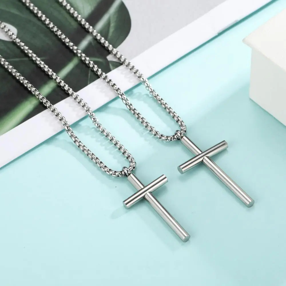 Skyrim Fashion Cross Necklace for Men Christian Stainless Steel Gold Color Box Chain Necklaces Fashion Jewelry 2023 Wholesale