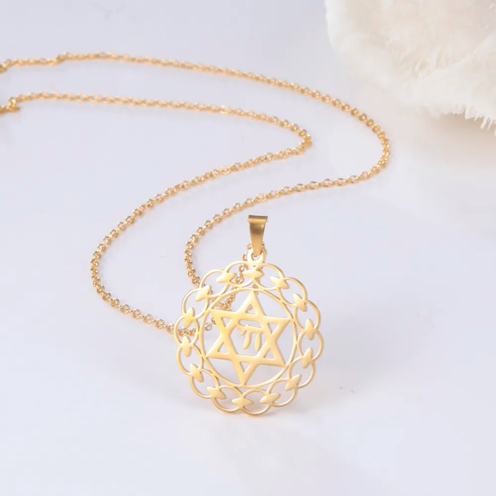 LIKGREAT Chai Amulet David Star Men Pendant Necklace Gold Color Kabbalah Jewish Charms Religious Symbols Supernatural Jewelry