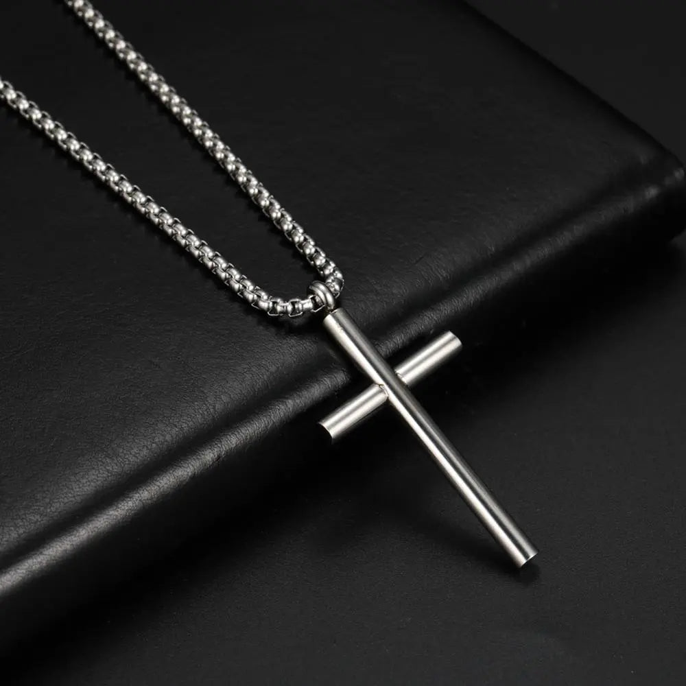 Skyrim Fashion Cross Necklace for Men Christian Stainless Steel Gold Color Box Chain Necklaces Fashion Jewelry 2023 Wholesale