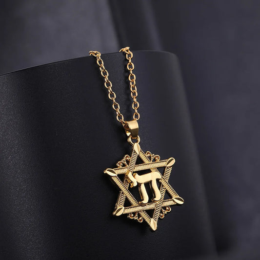 LIKGREAT Chai Amulet David Star Men Pendant Necklace Gold Color Kabbalah Jewish Charms Religious Symbols Supernatural Jewelry