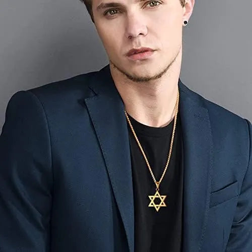 YILUOCD Star of David Protective Amulet Necklace Judaica Israel Religious Necklaces for Men Stainless Steel Supernatural Jewelry