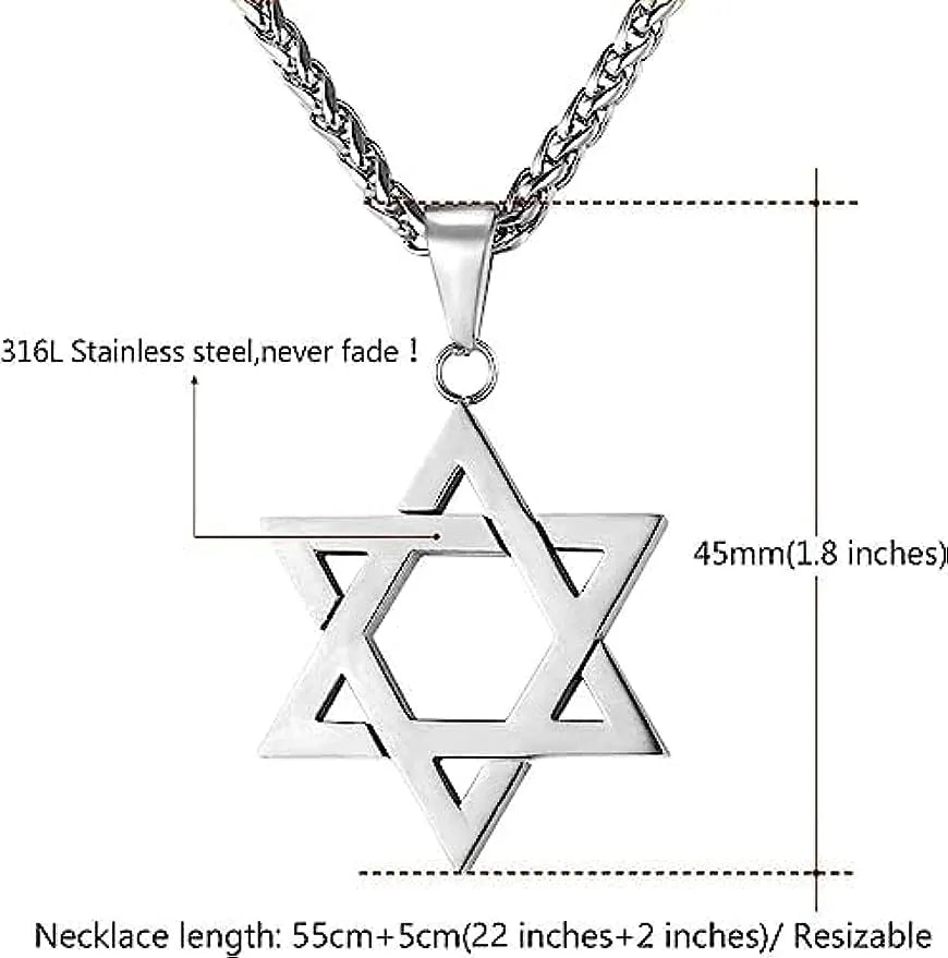 YILUOCD Star of David Protective Amulet Necklace Judaica Israel Religious Necklaces for Men Stainless Steel Supernatural Jewelry